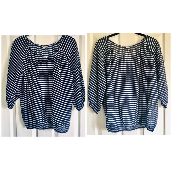 J. Crew Tops - J. Crew blouse 3/4” sleeve Navy/white stripped XS